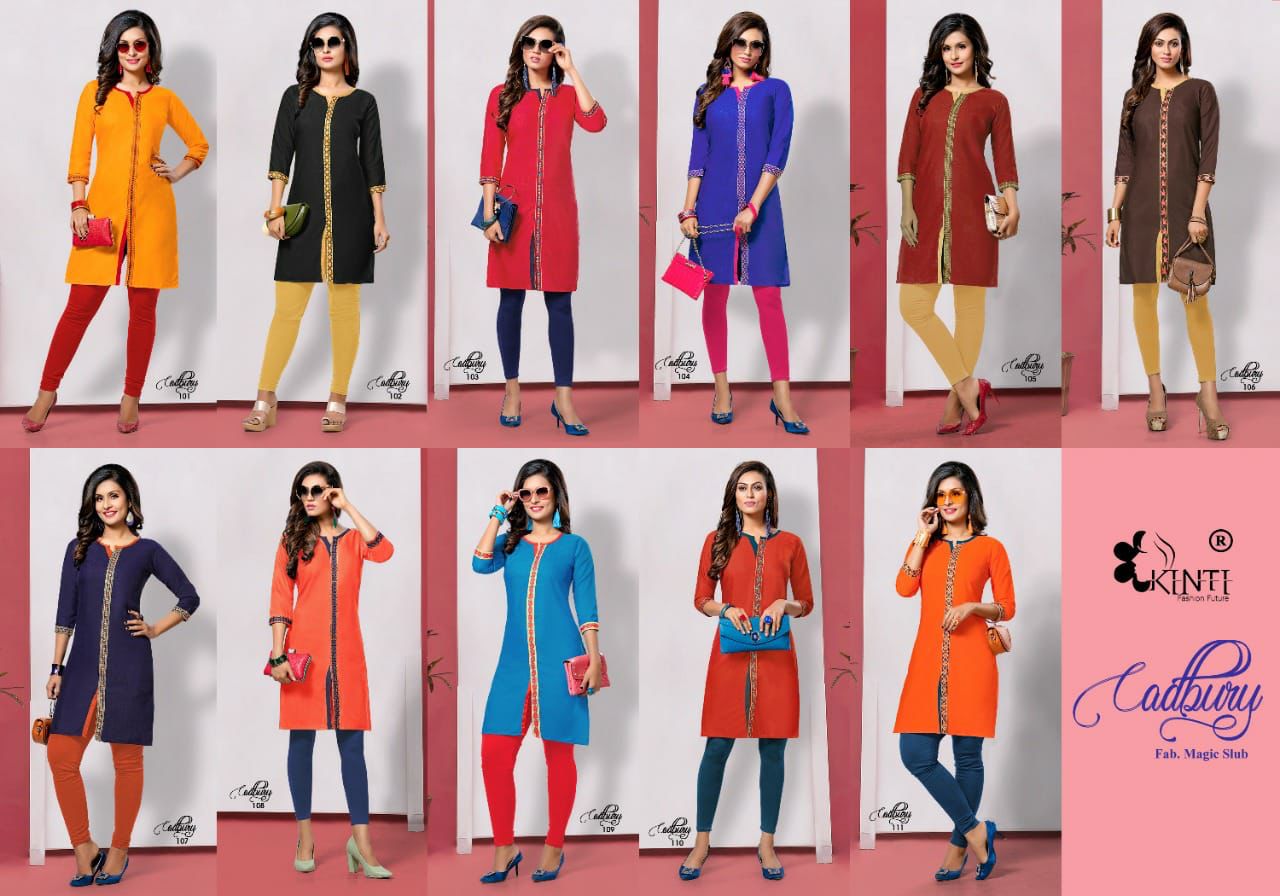 Kinti Cadbury Casual Daily Wear Slub Silk With Embroidery Kurtis Collection

